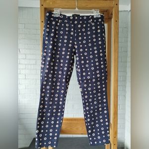 J. Crew Navy Blue Cropped Pants with Cream Polka Dot Pattern